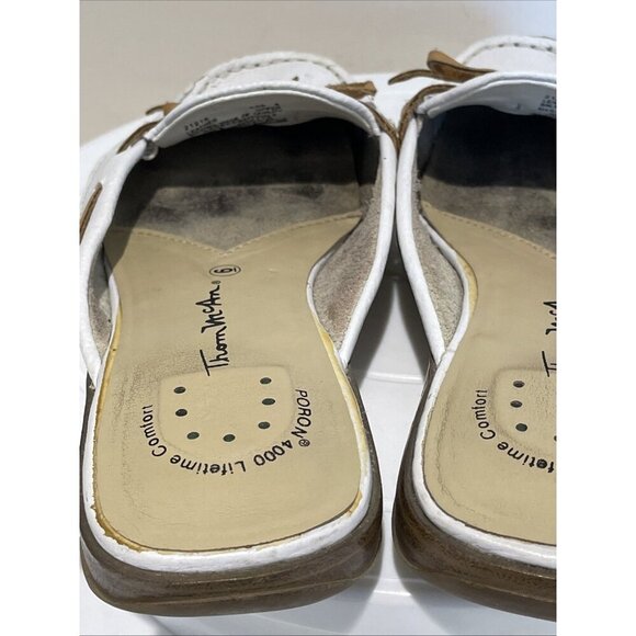 VTG Thom McAn Leather Slip On Mules Flats Women 6 White Comfort Old Money Japan - Picture 8 of 10